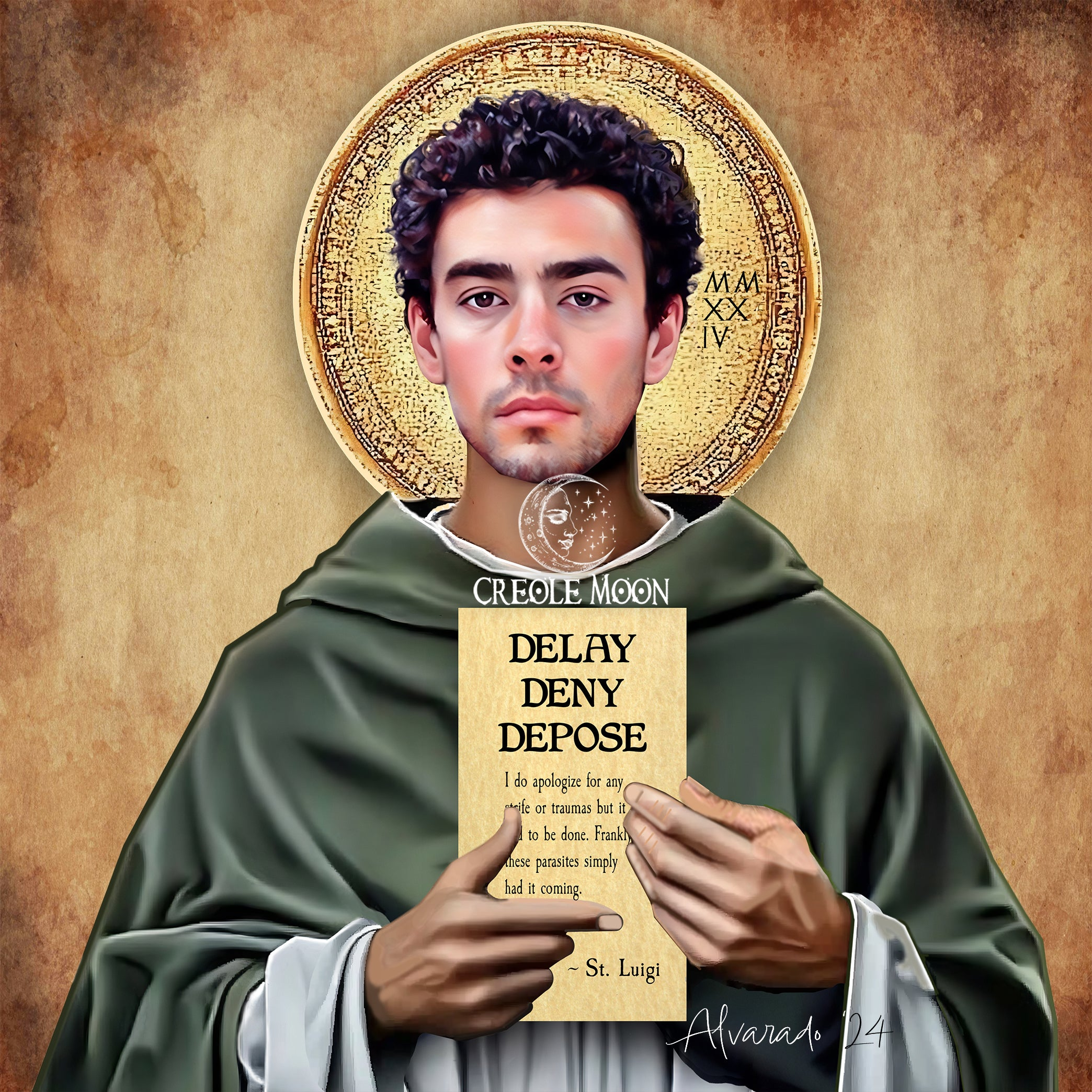 Saint Luigi Social Commentary Candle with bold label design, a ritual tool for justice and remembrance.