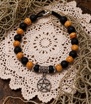 Carnelean and Lava Stone Witch Bracelet with Pentagram charm