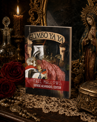 Book titled 'Gumbo Ya Ya' by Fall Hallows with decorative background