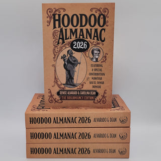 Hoodoo Almanac 2026 book with decorative cover on a gray background