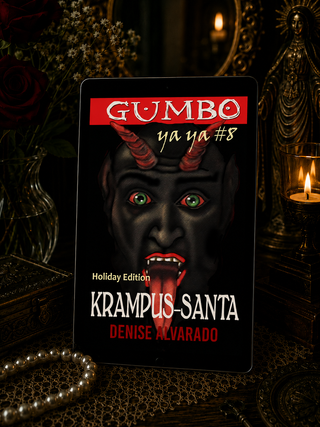 Book cover of 'Gumbo ya ya #8' with Krampus Santa design on a dark background.