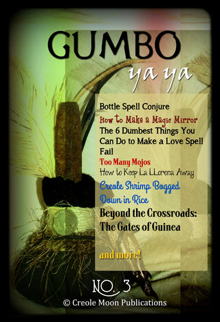 Cover of 'Gumbo Ya Ya #3' featuring a digital download icon, text and a background image of a bottle with a label, against a green and red textured background.