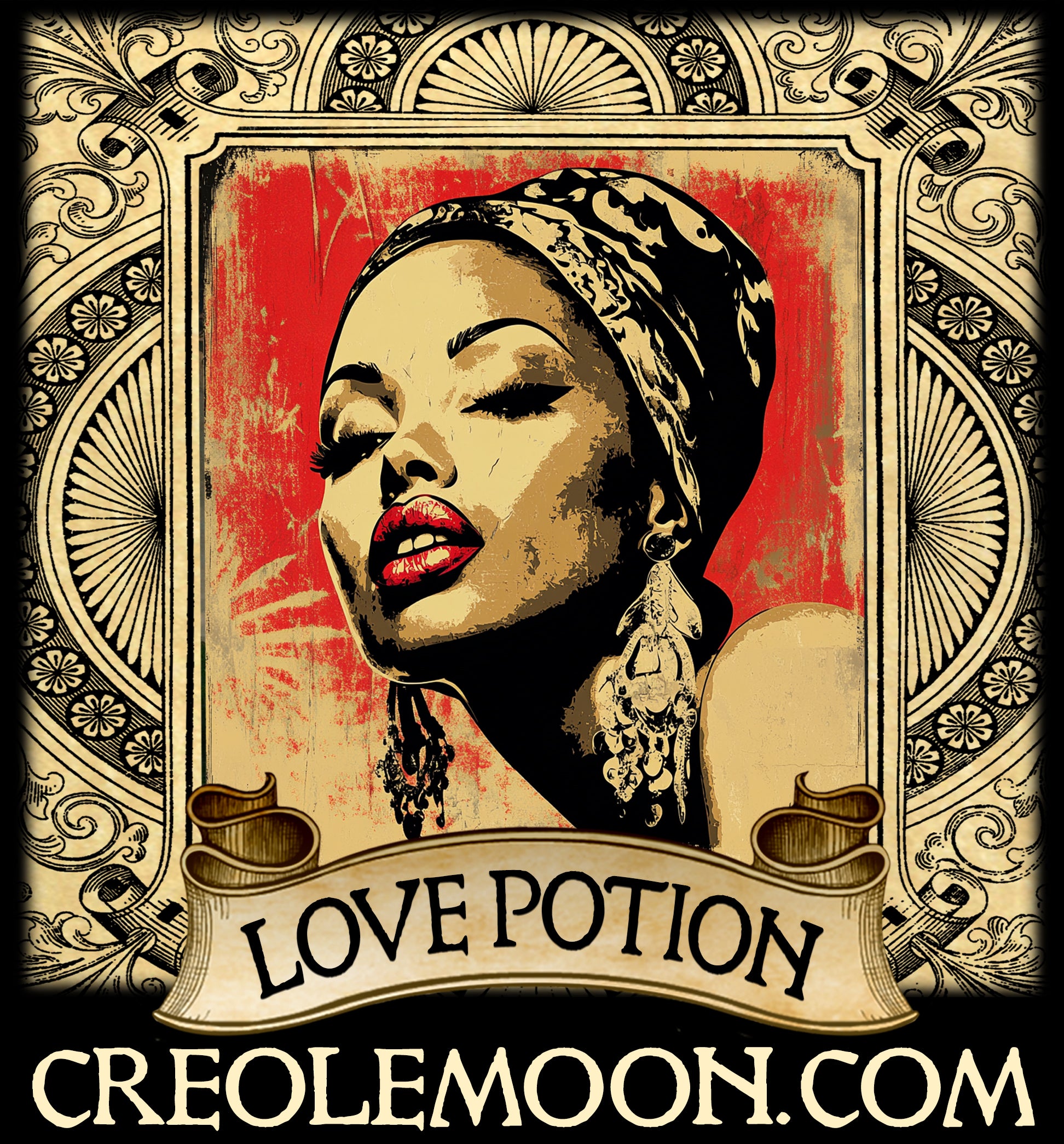 Love Potion Rollerball conjure perfume bottle with floral notes, inspired by Marie Laveau, photographed on altar cloth