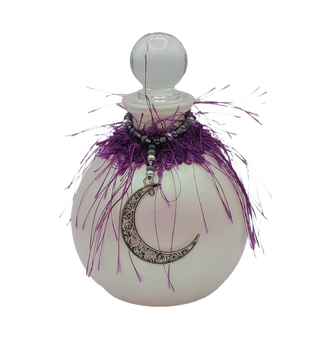 Iridescent White Witch Bottle with Quarter Moon Charm